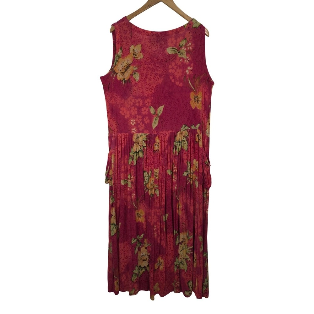Bila M Rayon Floral Midi Dress Pink Sleeveless V Neck Button Front Pockets Boho - Picture 7 of 12